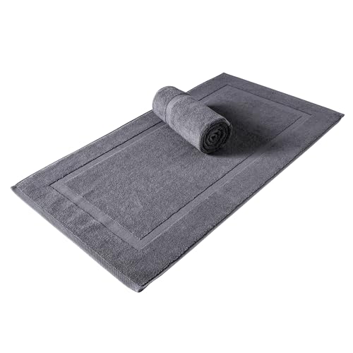 SALBAKOS 100% Turkish Cotton Bath Mat Towel Set of 2 Piece | 20x34 in Large Bath Mats | Luxury Hotel Quality, Thick, Absorbent, Quick Dry Bathmats for Bathroom & Toilet (Gray, 2 Bath Mats)