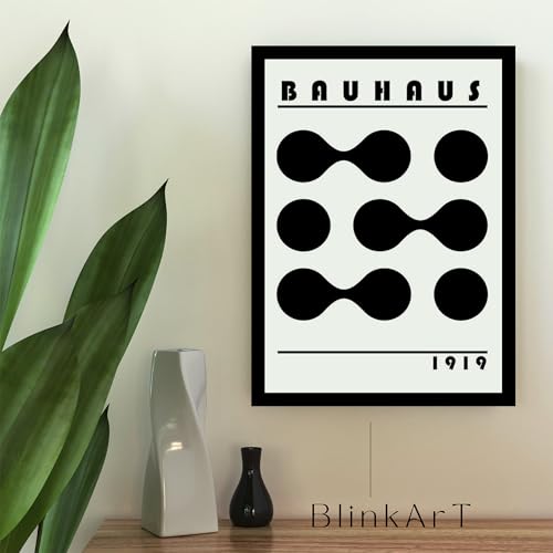Image of BLINKART Vintage Bauhaus Retro Geometric Aesthetic Poster Gallery | Colorful Wrap Framed For Home Office Studio Living Room Modern Art Studio Decoration Abstract Shapes | (d156) | 13x10 Inch