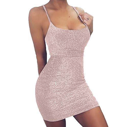 Image of VANCOL Women's Sexy Glitter Spagetti Straps Lace Up Back Bandage Bodycon Mini Club Party Dress