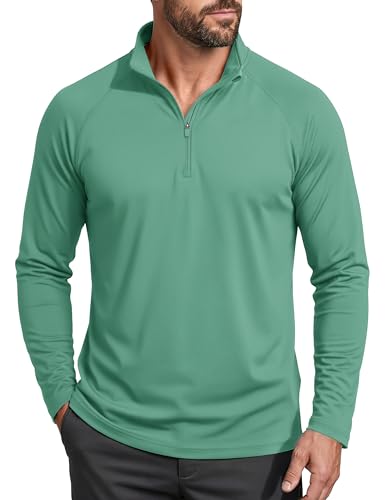 1/4 Zip Shirts for Men Long Sleeve Athletic Shirts UV Protection Fishing Shirts Half Zip Sun Shirt UPF 50+ Shirts Grey Green