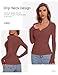 Meetrendi Women's Long Sleeve V Neck Shirt Sexy Henley Tight Slim Fitted Going Out Top Ribbed Button Fall Fashion 2025 Cinnamon Rose