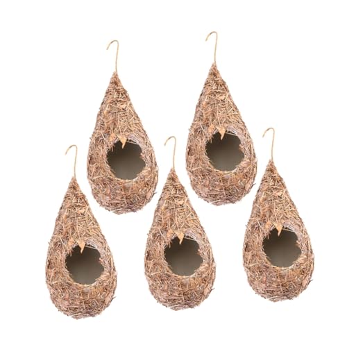 Toddmomy 5pcs Handwoven Straw Bird House Outdoor Hanging Nest for Bird Breeding Rustic Decor for Home Garden Porch Easy to Hang Provides Shelter from Elements