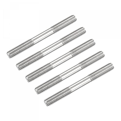 sourcing map Double Ended Stud Screws (M8 Thread 80mm Length) 5pcs, 304 Stainless Steel Dual Threaded Rod Bolts - for House Maintenance