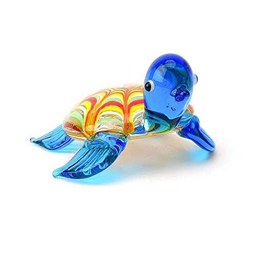 WIDDOP Miniature Blue Tortoise Glass Figurine Objets D'art