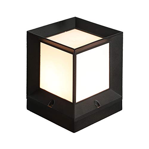 Petite Lampe Pilier Carrée Traditionnelle Aluminium Noir Finition Acrylique Abat-Jour E27 Poteau Extérieur Lanterne Lumière Décoration Étang Gate Porte Pilier Parc Lumières Extérieures Cover
