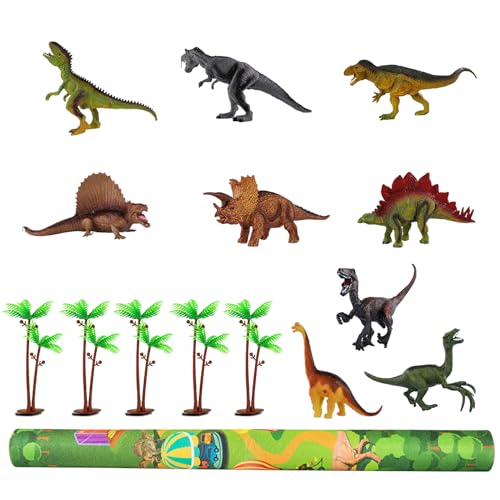 TEMI Dinosaurier Spielzeugfigur mit Aktivität Spielmatte & Bäume, pädagogisch realistisches...