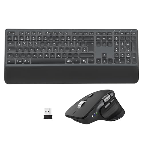 CITLLA M9100 Kabellose Tastatur Maus- Wiederaufladbare Ergonomische Tastatur mit Hintergrundbeleuchtung Adjustable Ständer und Handgelenkstütze Hyper Fast Scrolling Maus für Desktop PC Laptop(Grau)
