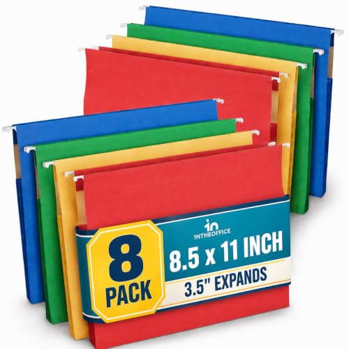 1InTheOffice Hanging File Folders Letter Size, Expanding Hanging File Folders, F
