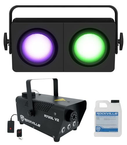 Audiosavings Bundle: Chauvet DJ Shocker P2 RGBA+WW LED DMX Dual Zone Party Stage Blinder Light y Rockville R720L Máquina de Humo con Control Remoto, Fluido y LED Multicolor Integrado
