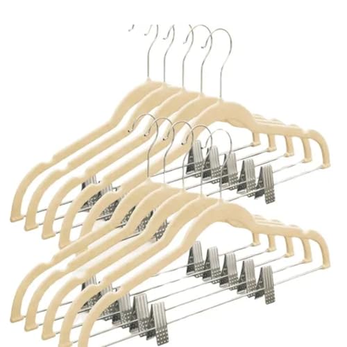 Kit 10 Cabide de Veludo Slim com Presilha de Metal – Preto, Cinza ou Bege | Antiaderente, Reforçado e Elegante