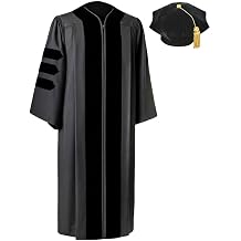 CLERKMANS Unisex Classic Doctoral Graduation Gown with 4, 6 or 8 Sided Academic Tam