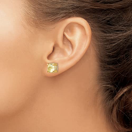 925 Sterling Silver Yellow Gold-Plated 8Mm White And Canary Cz Cubic Zirconia Stud Earrings 9Mm #TOP3