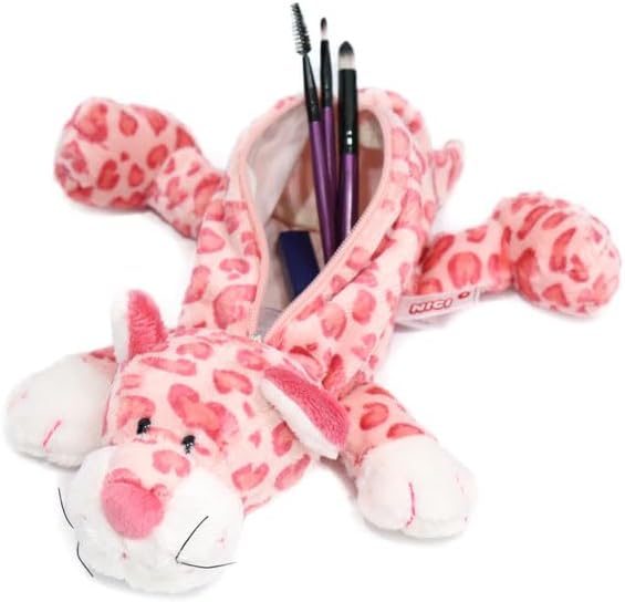 NICI Leopard Pink Cosmetic Bag, For women, Lip case, for Makeup and Essentials, Animal Figure Bag, Daily Cosmetic Bag, Travel Case