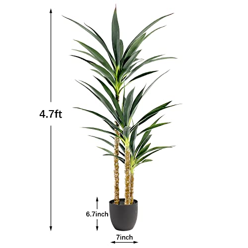 Waoops Artificial Tree 4.7Ft Faux Agave Plant With 3 Heads In Plastic Pot Fake Tree For Home Decor Indoor Or Outdoor Office Decoration Housewarming Gift(4.7 Feet-1 Pack) #TOP5