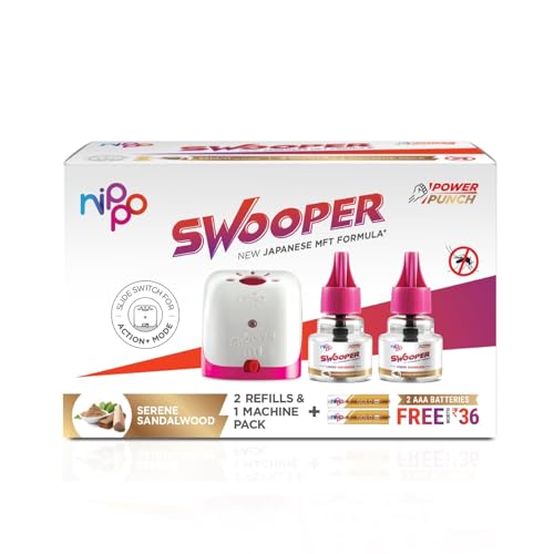 Nippo Swooper Liquid Vaporizer I Mosquito Repellent Machine+2 Refill(45ml) with 2 AAA Batteries Free I Sandalwood Fragrance I Japanese MFT Formula I Kills Dengue, Malaria & Chikungunya Mosquitoes (B0D2R6ZWHC) Amazon Price History, Amazon Price Tracker