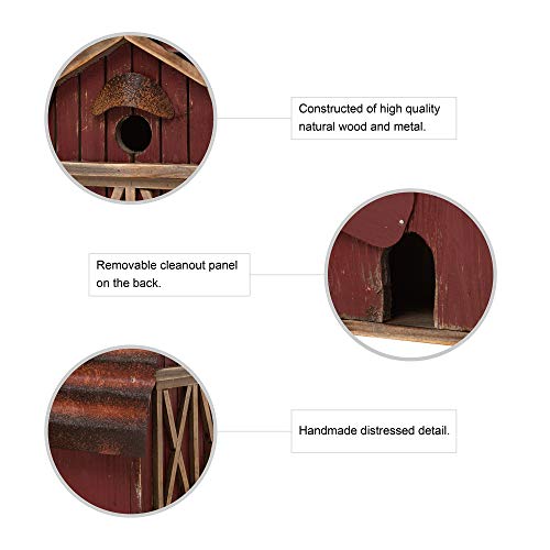 Glitzhome 10.2" H Rustic Bird House Outdoor Garden Red Barn Patio Garden Decorative Handmade Distressed Solid Wood Birdhouse #TOP4