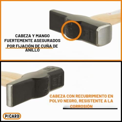 Miniatura 3 de Picard Martillo De Forja Forma Sueca Nr. 8a Es 1000 G Martillo Artesanal Alemán Con Mango De Fresno Curvado Forjado A Mano Con Acero Especial Equilibrio Y Precisión Profesional