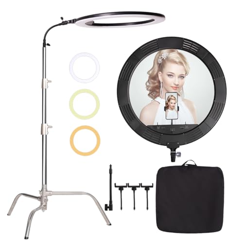 GSKAIWEN 25inch 75W 3000K-6600K Dimmable Bi-Color LED Large Ring Light with Stainless Steel Heavy Duty Photography Light Stand, Soft Tube for Makeup, Selfie, YouTube, Eyebrow, Tattoo, Beauty, Eyelash