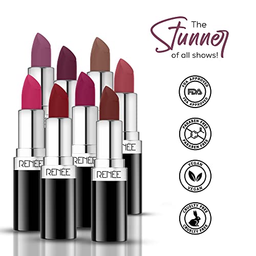 Image of RENEE Stunner Matte Lipstick - Your Highness 4gm - Intense Color Pay Off, Full Coverage Long Lasting Weightless Velvety Formula with One Swipe Application - Enriched with Vitamin E & Hyaluronic Acid