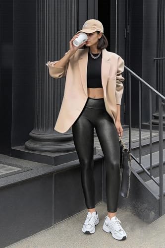 Retro Gong Womens Faux Leather Leggings Stretch High Waisted Pleather Pants2