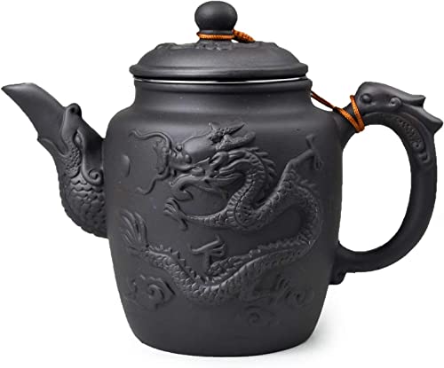 BEZAX Tetera China Gongfu té ollas Grandes 600ml dragón Filtro Inoxidable para té Suelto (Rojizo)