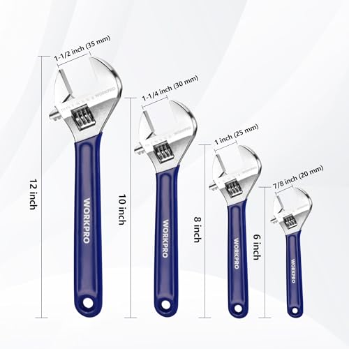 WORKPRO 4-Piece Wide Jaw Adjustable Wrench Set, 6"-12", Chrome Plated by WORKPRO - Image 2