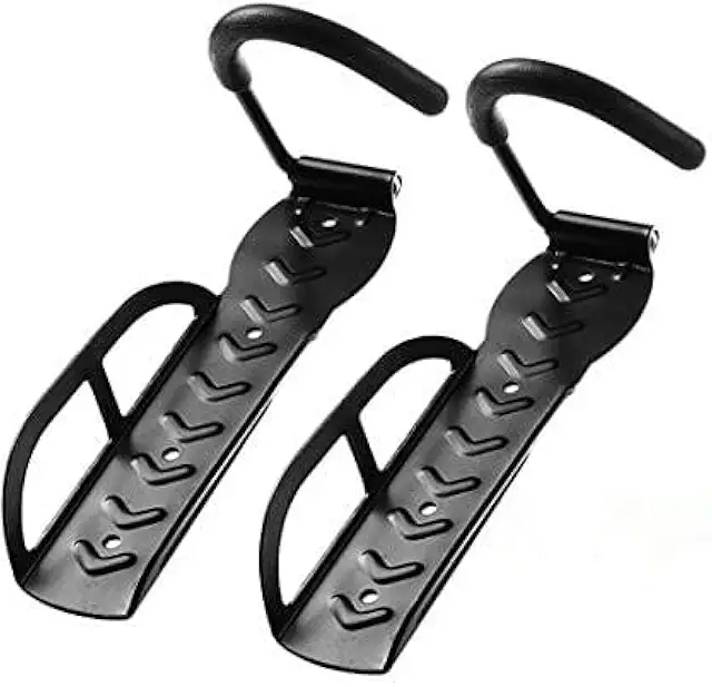 Wall Mounted Bike Rack - 2-Pack Black Steel Hanger Hooks for Vertical Storage