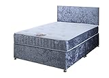 4FT Small Double Silver Crushed Velvet Divan Bed Set Including Luxurious Sprung Memory Foam Mattress And Headboard