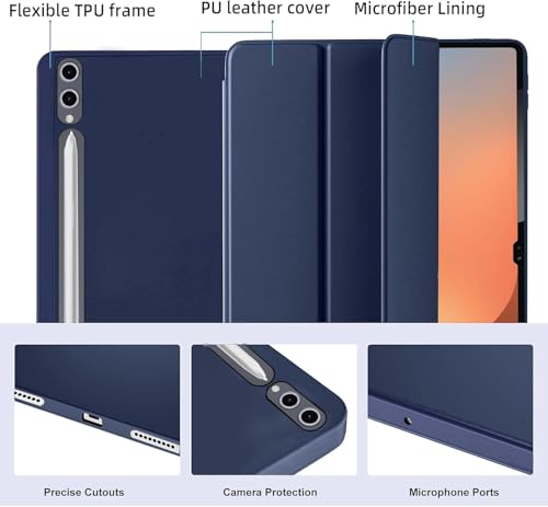 Image of TechTrendz Smart Trifold Flip Case for Samsung Galaxy Tab S11 Ultra 14.6 inch[SM-X930, SM-X936B] Support S Pen Magnetic Attachment Shockproof Stand Flip Cover Compatible for S11 Ultra (Navy Blue)