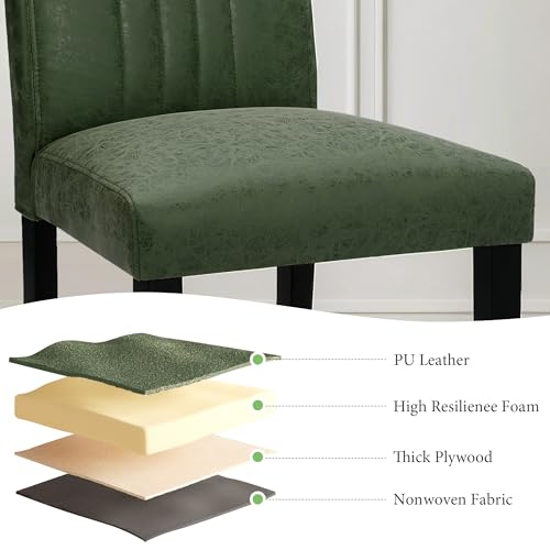 VECELO Upholstered Dining Chairs Set of 4, Modern PU Leather and Solid Wood Legs & High Back for Kitchen/Living Room- Green - Image 5