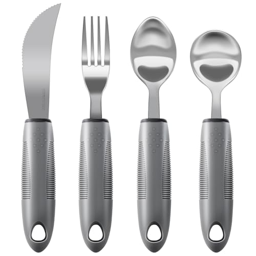Adaptive Utensils Weighted Utensils for Hand Tremors Utensils for Parkinsons Patients Elderly Arthritis Weak Hand Grip Tremors & Handicapped. Stainless Steel Knife Fork and Spoons Set (regular 4pcs)