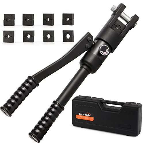 Bonvoisin 油圧圧着工具 高速型 圧着ペンチ 10-120mm2 ハイドロプライヤー 銅/アルミ端子用 ダイス8種付き 専用ケース付き 手動 裸端子圧着用 出力12T 日本語説明書 (MK120)