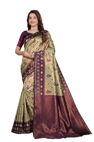 Image of Traditional Banarasi Silk 5.50 Meter Saree With 0.8 Meter Unstitched Blouse Piece For Wedding, Family Function, Festival And Special Occasion