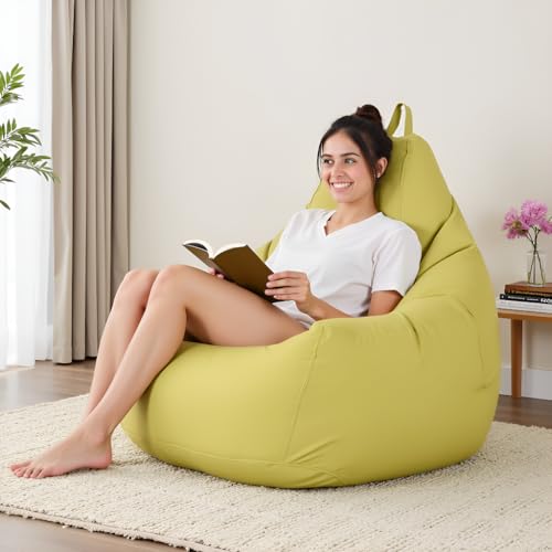 Image of 5XL Premium Leatherette Bean Bag with Rectangular Footrest & Cushion | High Density EPS Beans Filled | Teardrop Shape with Handle | 6 Months Warranty (Olive Green, 5XL Single, Solid)