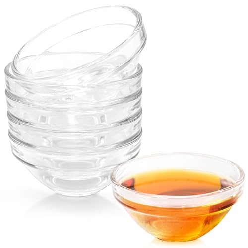 3" Clear Glass Pinch Bowls, 6 Pack 2.5oz Stackable Small Prep Dishes for Spices, Dipping Sauces, and Ice Cream Toppings - Dishwasher, Microwave, and Freezer Safe