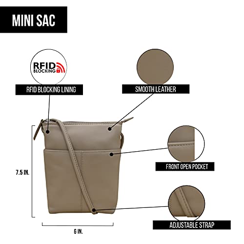 Image of ili New York Leather Mini Sac Crossbody - Genuine Leather Crossbody Bags for Women with RFID Blocking, Adjustable Strap