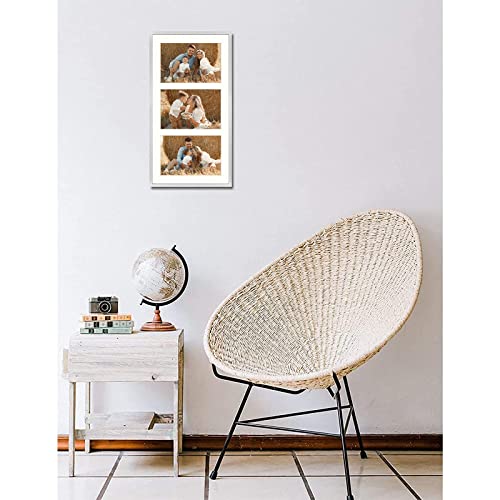 Frametory, 8.5X16.3 Picture Frame - For Three 5X7 Photos, Aluminum Metal Molding - Three Opening Ivory Mat - Wall Display - Great For Wedding, Graduation, Engagement Photographs (Silver) #TOP5