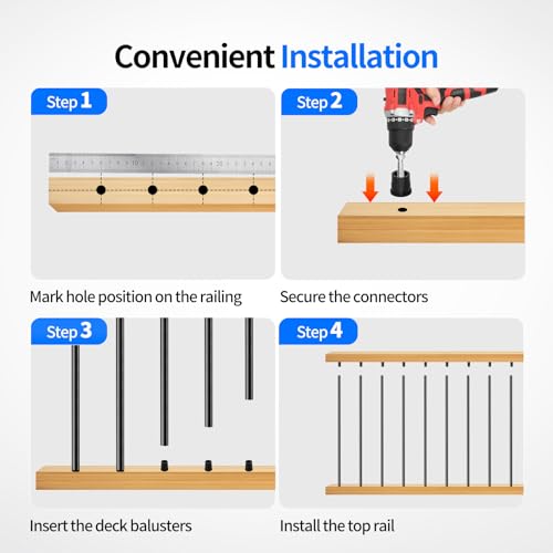 101 Pack Deck Balusters 32\" x 3/4\" Black Round Aluminum Balusters, Round Black Deck Railing Stair Porch Staircase Spindles Indoor Outdoor Balusters for Deck Railing Spindles with Balusters Conectors - Thumbnail 6