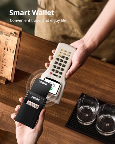 YESIIW Ultra-slim Wallet for Men - Pop up Card Holder Mens Wallet with RFID Protection Minimalist Metal Wallets Billeteras de Hombres Gifts for Men Dad Husband Boyfriend Black4