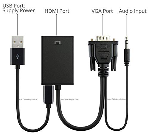VicTsing VGA to HDMI Converter Adapter, Output 1080P VGA Male to HDMI Female Audio Video Cable Converter Adapter, for HDTV/AV/HDTV, Supply A Free USB Cable
