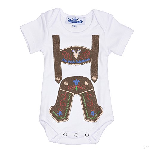 Eisenherz Trachten Babybody - MEI ERSTE LEDERHOSN - Lederhose Kurzarmbody für Jungen - EIN tolles Geschenk in Größe 92