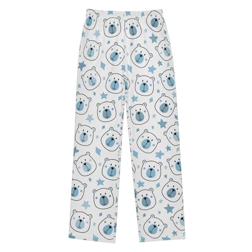 ZZXXB Cute Bear Star Boys Long Pants Soft Trousers Elastic Waist Kids Lounge Bottoms with Pockets S-XL