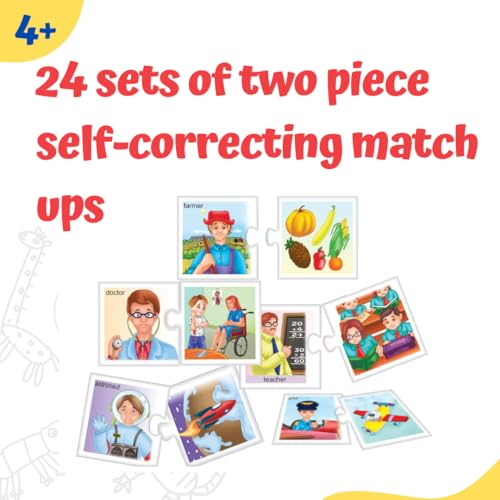 Image of Creative's Our Helpers Preschool Matching Puzzles Game for Kids, 24 Self-Correcting 2-Piece Puzzles, Community Helpers & Occupation, Learning Educational Toy for Boys & Girls Ages 4+