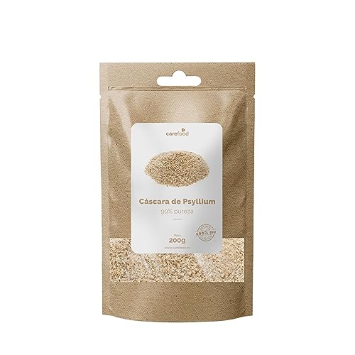 Carefood - Cáscara de Psyllium Orgánica 99% Puro - Psyllium 100% Bio Sin Gluten y Apta para Veganos - Ayuda a Mejorar la Digestión y Brinda Efecto Saciante - Fuente Natural de Fibra Ecológica - 200 g