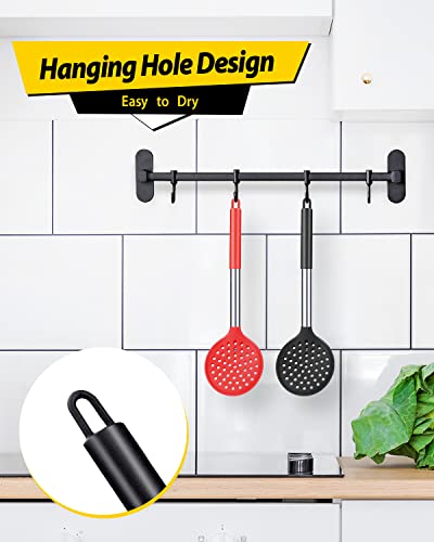 Kitchen Ladle Strainer Set Of 2 Large Slotted Spoon With High Heat Resistant Bpa Free Non Stick Cooking Skimmers For Draining & Frying (Black And Red) #TOP5