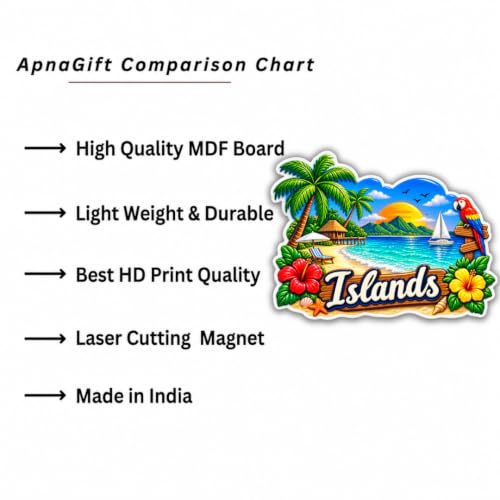 Image of Islands Theme Souvenir Wooden Fridge Magnet for Refrigerator - Printed Fridge Magnet for Kitchen & Fridge Decor | Perfect Souvenir Gift | Fridge Decoration | Size 3x3 Inches | Pack of 1