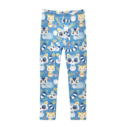KLL Lemurs Madagascar on Blue Pattern Toddler Girls Athletic Leggings Soft High Waisted Activewear Sports