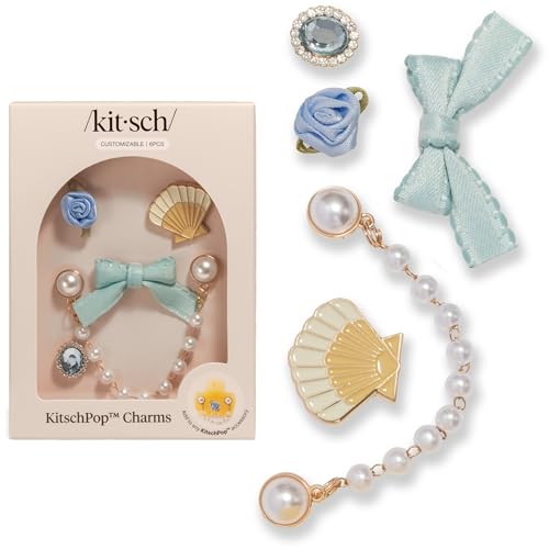 KitschPop™Charm Sets – Interchangeable Charms For Hair Clips, Hair Brushes | Durable Assorted Cute Charms | Compatible with KitschPop™Hair Accessories - Coastal Cottage, 6pcs
