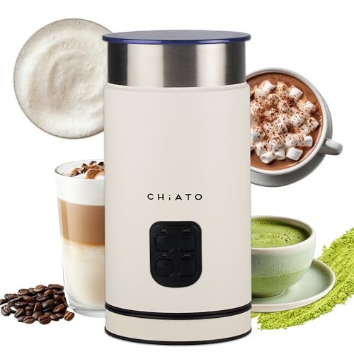 CHiATO milkPLAY Milchaufschäumer Elektrisch & Milchschäumer - 4- in-1 Milk Frother Milchkocher & Milchwärmer für Cold Foam Matcha Kakao & Latte Macchiato (White)