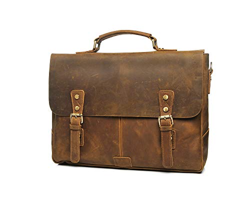 S-ZONE Men's 15.6 Inch Laptop Messenger Bag Leather Briefcase Shoulder Croddbody Bag